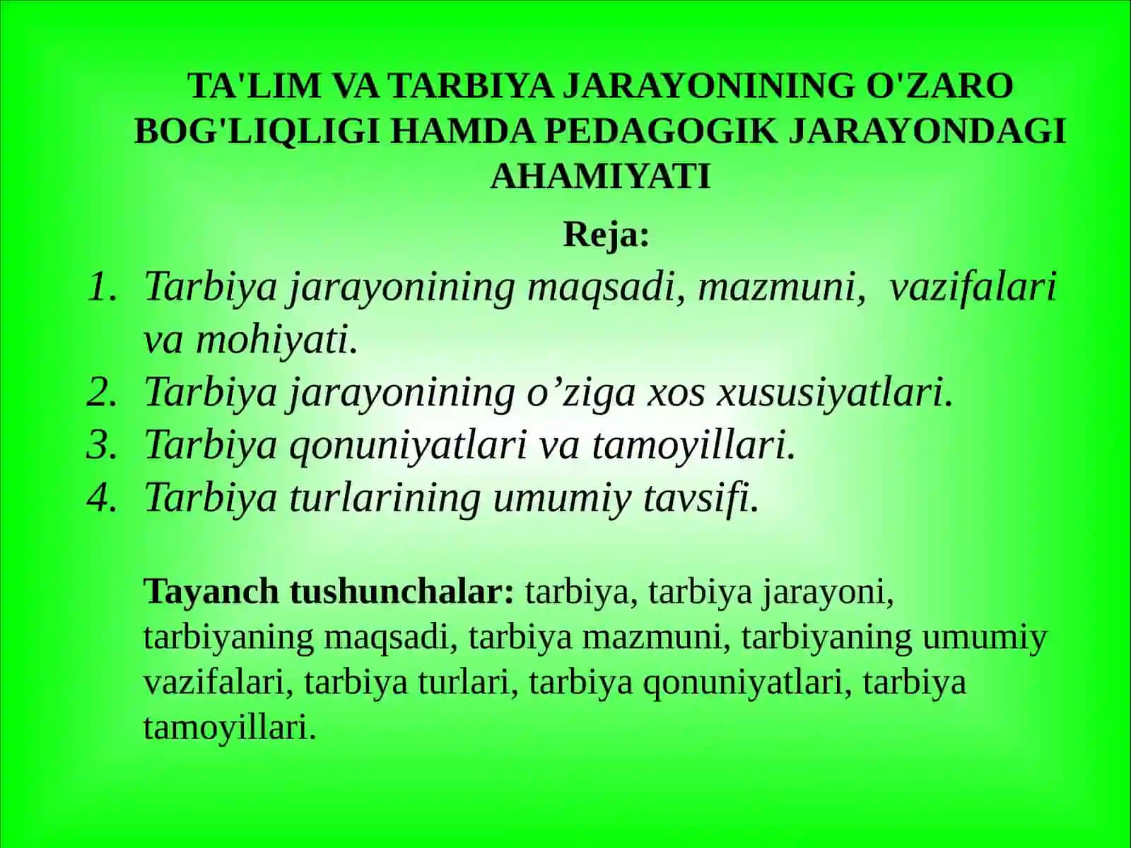 TA'LIMVA TARBIYA JARAYONINING O'ZARO BOG'LIQLIGI HAMDA PEDAGOGIK JARAYONDAGI AHAMIYATI 2