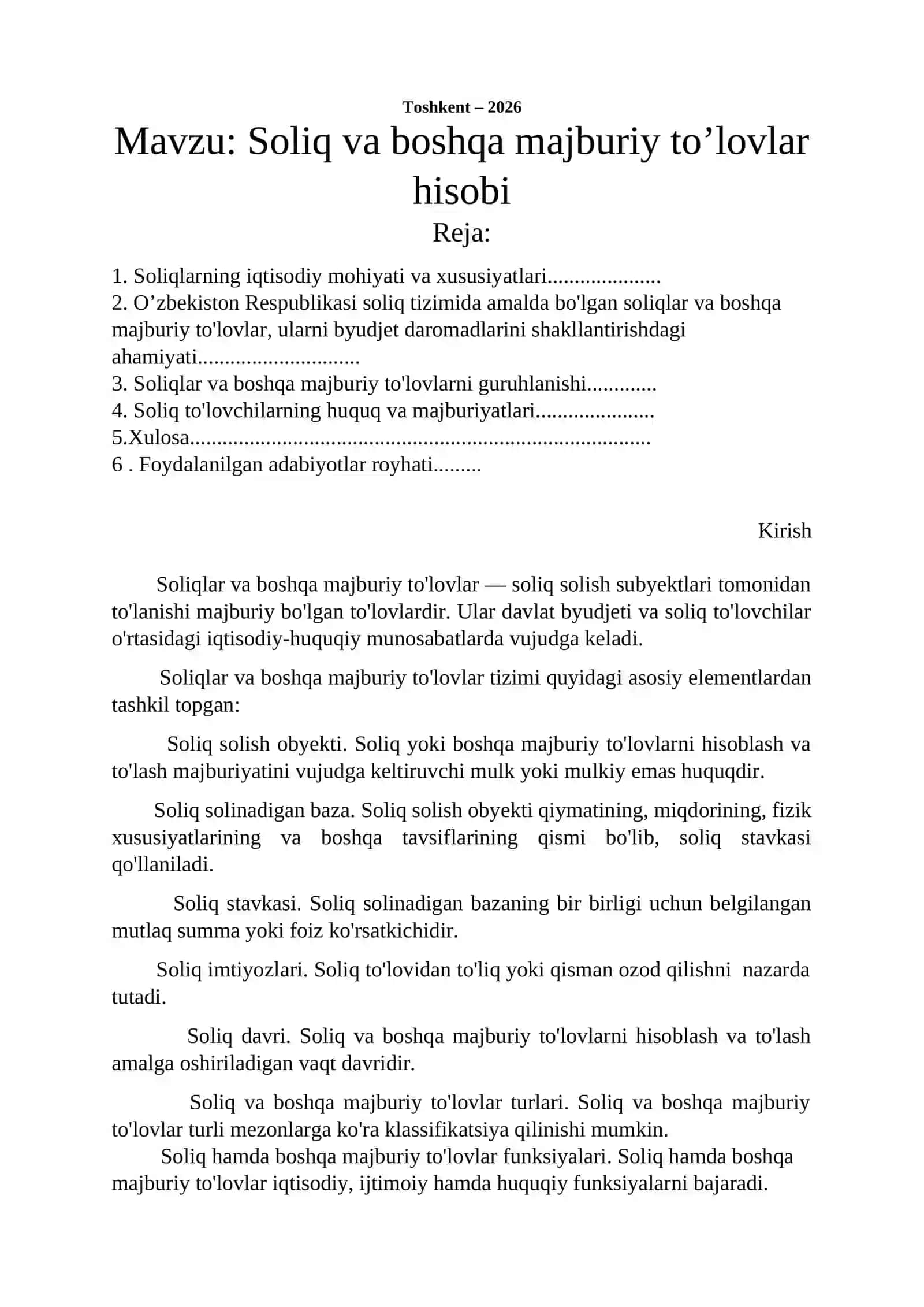 Soliq va boshqa majburiy to’lovlar hisobi 2