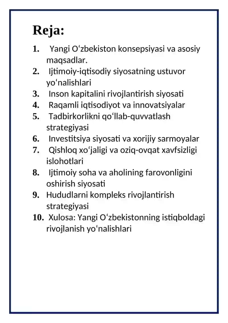 Yangi O‘zbekiston ijtimoiy-iqtisodiy siyosati va strategiyasi 2
