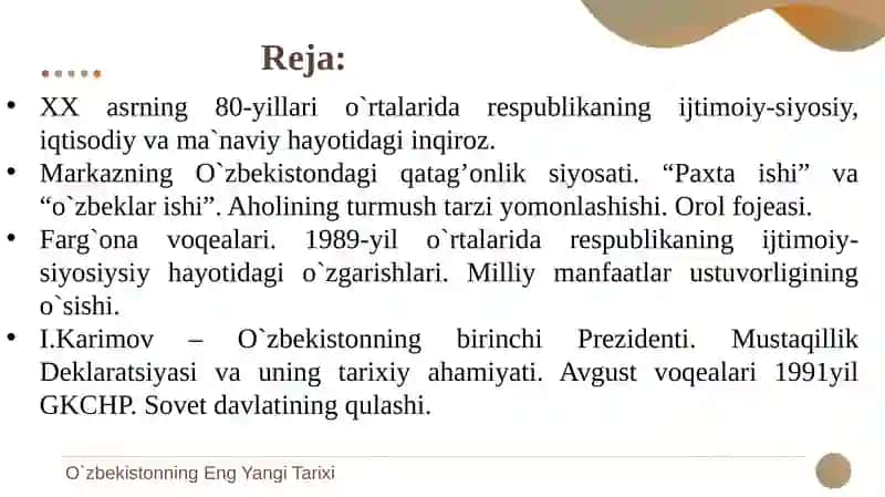 O`ZBEKISTONNING ENG YANGI TARIXI 2