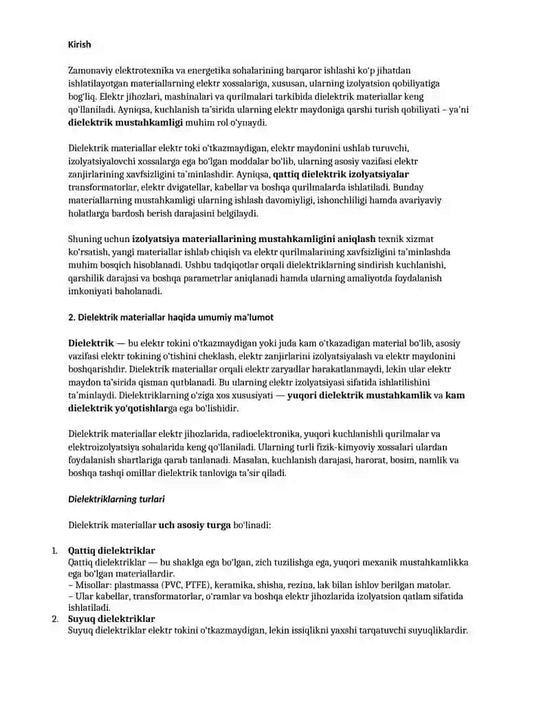 Qattiq dielektrik izolyatsiyalarning mustahkamligini aniqlash 2