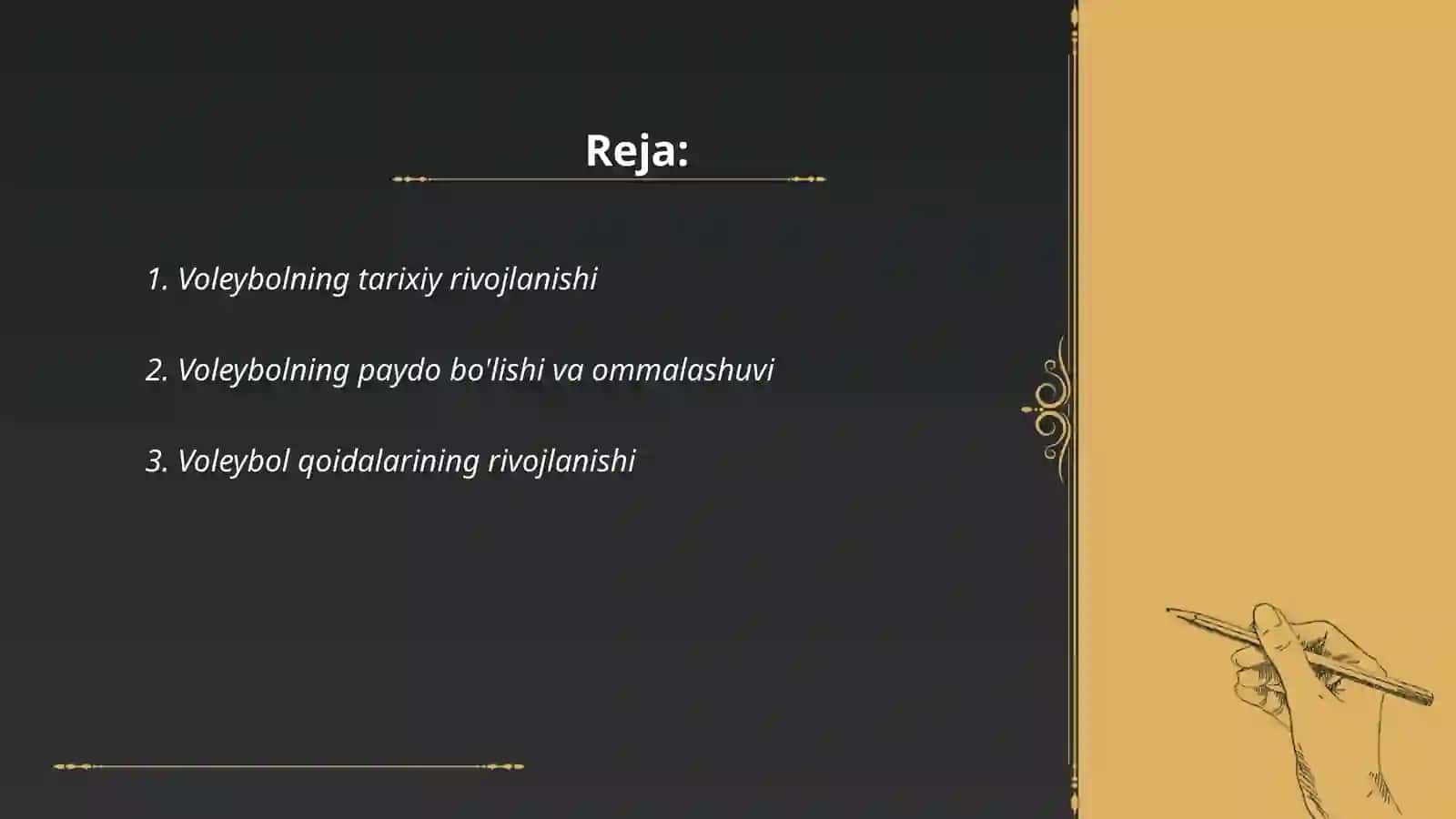 Voleybolining rivojlanish tarixi,o'yin texnikasi, taktikasi va qoidalari 2