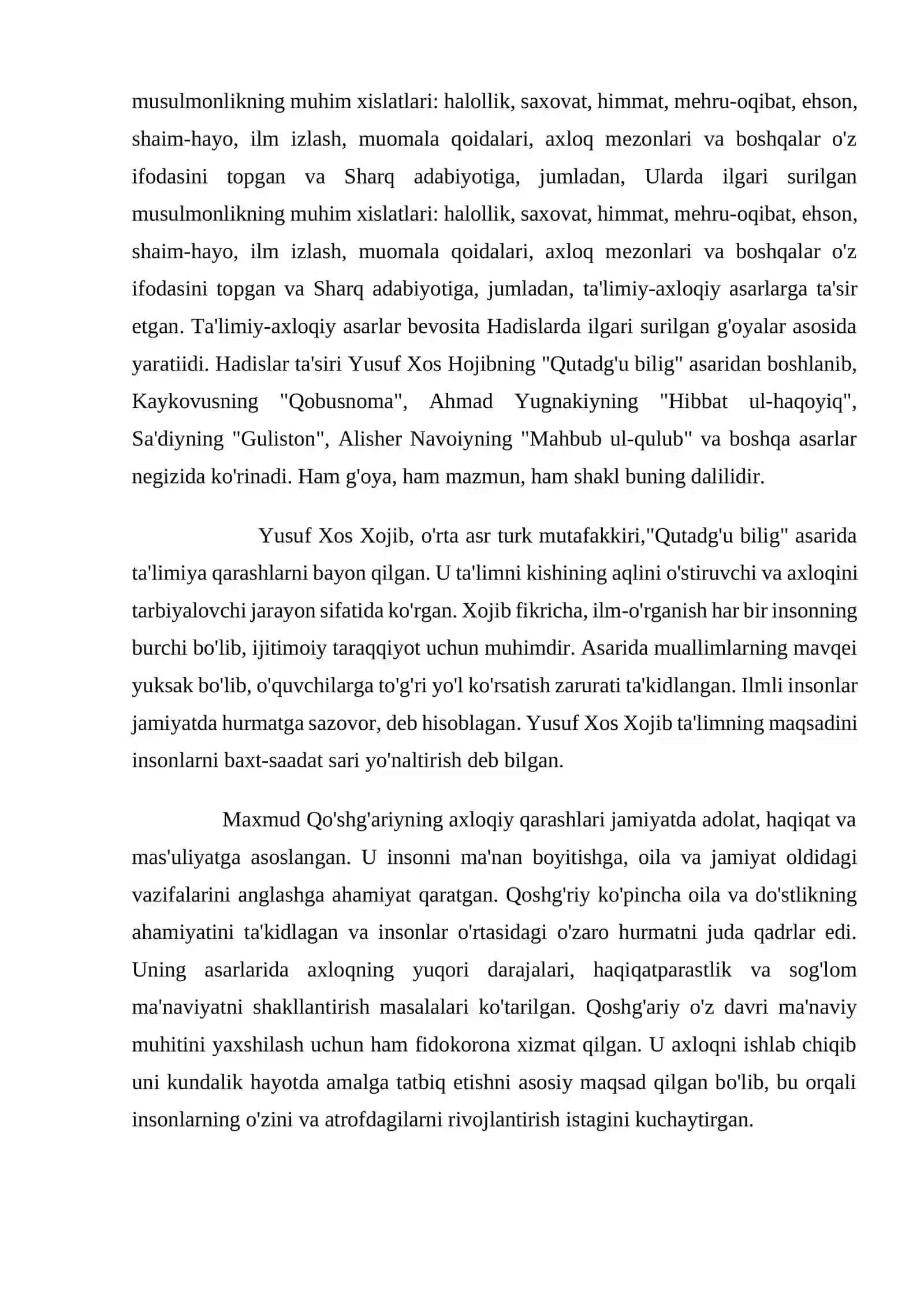 Yusuf Xos hojib,Mahmud Qoshg’ariy va Ahmad Yugnakiyning ta’lim –axloqiy qarashlari.Kaykovusning “Qobusnoma ”asari va juvonmardlik tarbiyasi 2