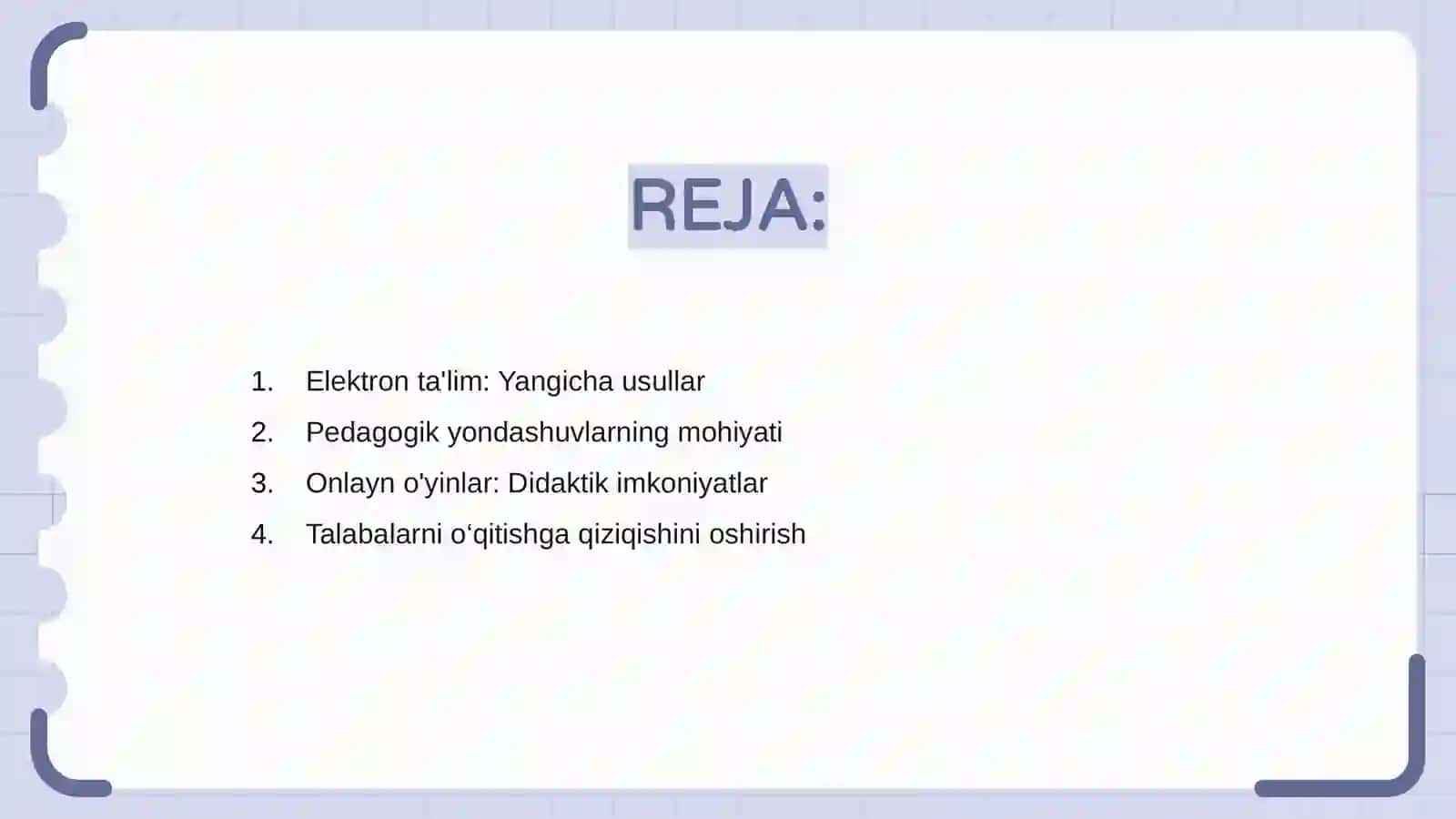 Talabalarni elektron ta'limda samarali pedagogik yondashuvlar bilan tanishtirish(Onlayn o'yin shaklida) 2