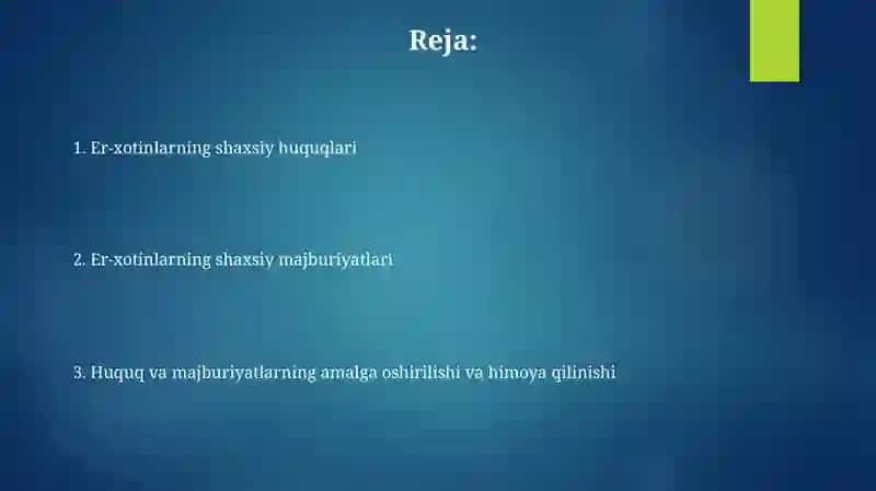 Nikohning shaxsiy huquq va majburiyatlari 2