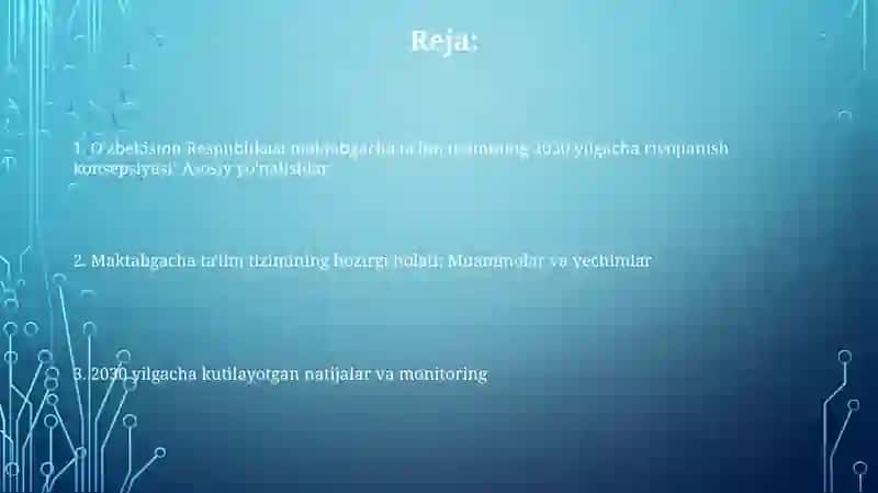 2030 yilgacha maktabgacha ta'lim tizimini rivojlantirish Konsepsiyasi 2