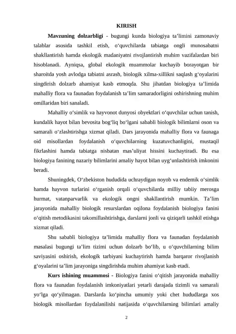 Biologiya ta'limida mahalliy flora va faunadan foydalanish 2