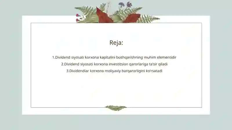 Dividend siyosat va uning korxona rivojlanishiga tasiri 2
