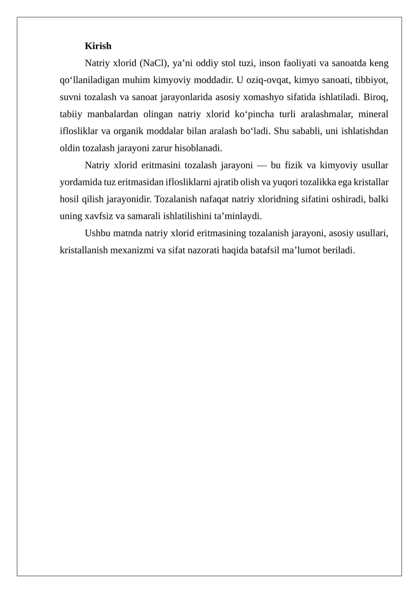Natriy xlorid eritmasining tozalanish jarayoni asoslar 2