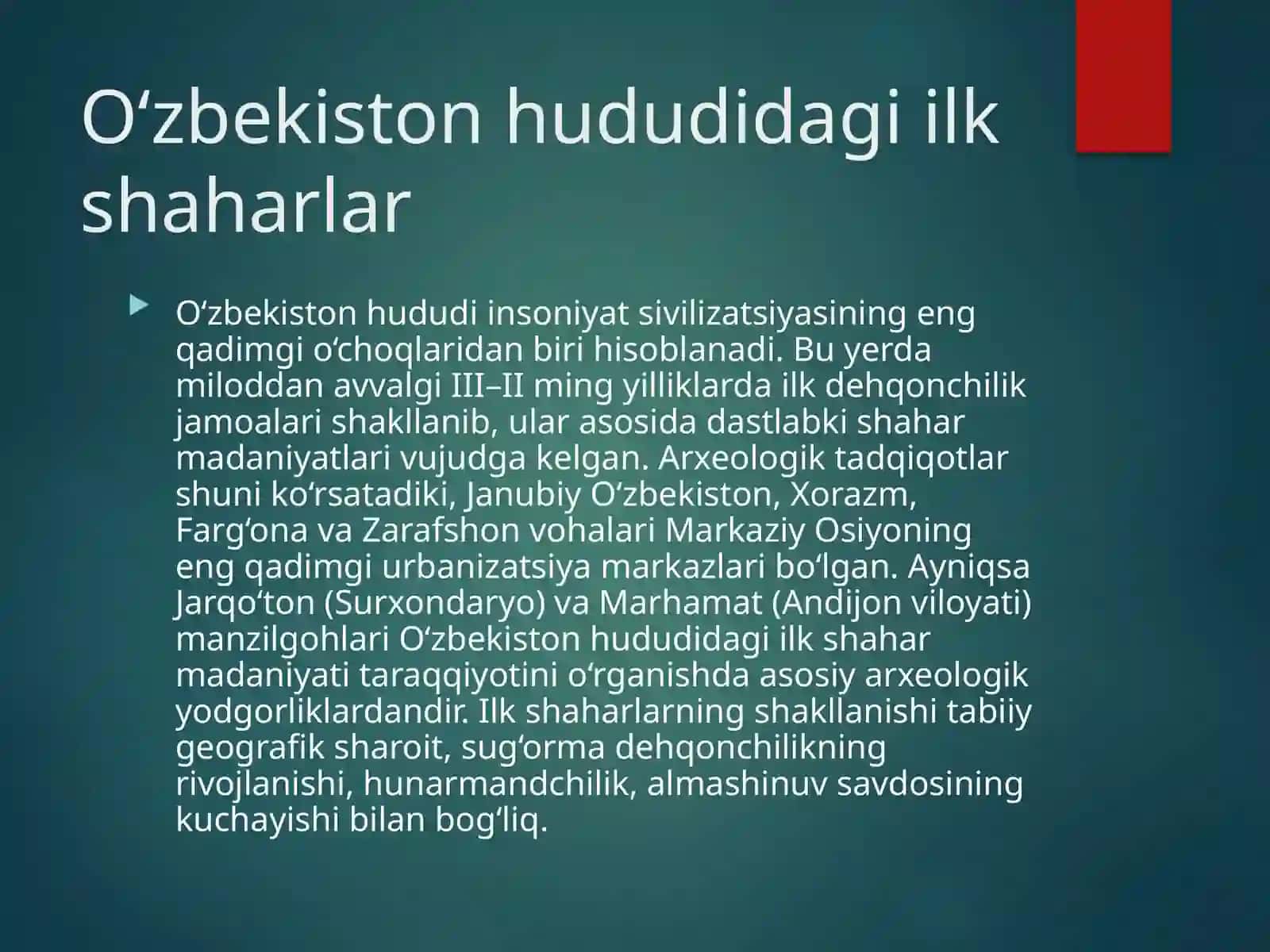 O‘zbekiston Ilk shaharlari (Jarqo’ton va Marhamat) 2