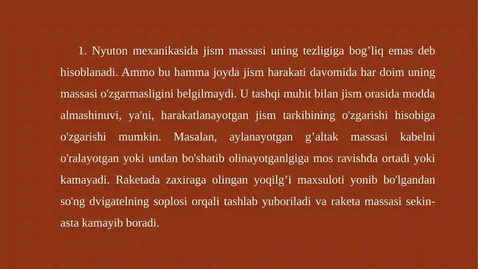 o'zgaruvchan massali jism 2