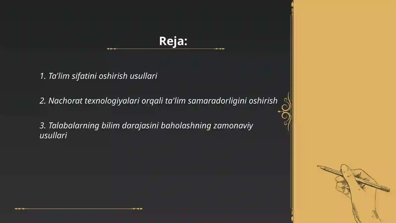 Óqish datslarini takomillashtirish bôyicha taklif va mulahazalar ishlab chiqish 2