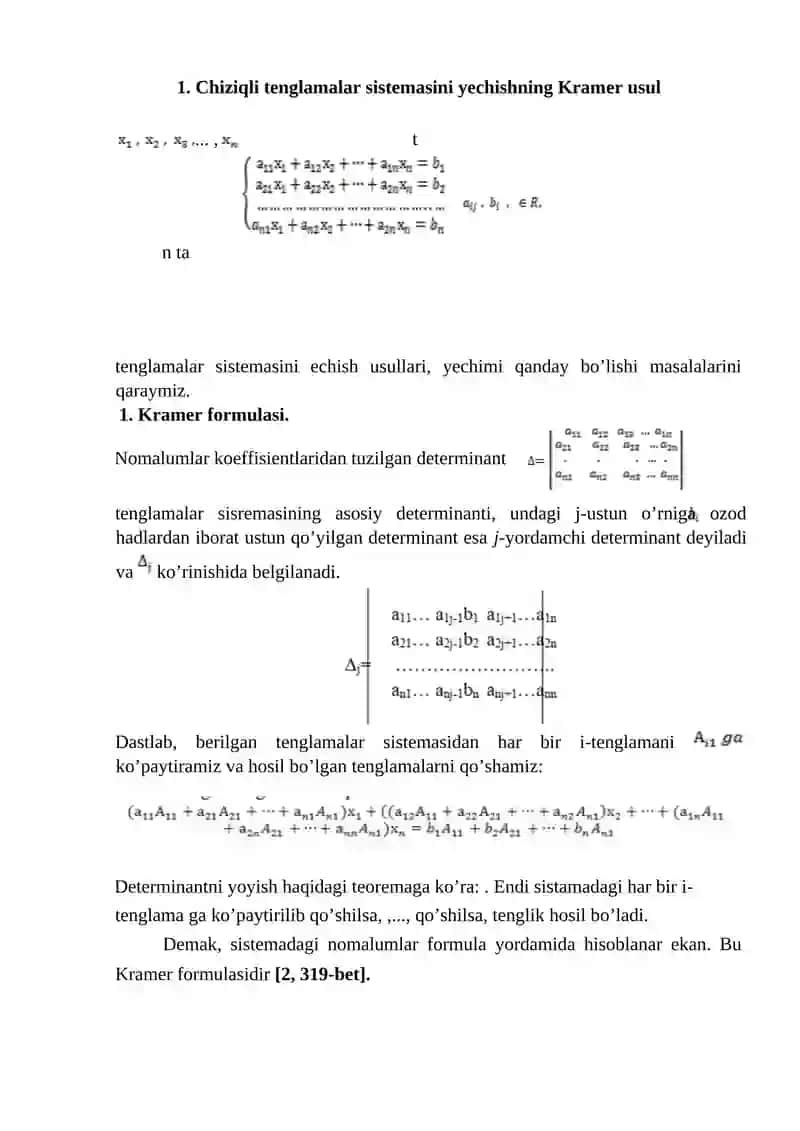Noma’lumlarni ketma-ket yo’qotish (Gauss) usuli 2