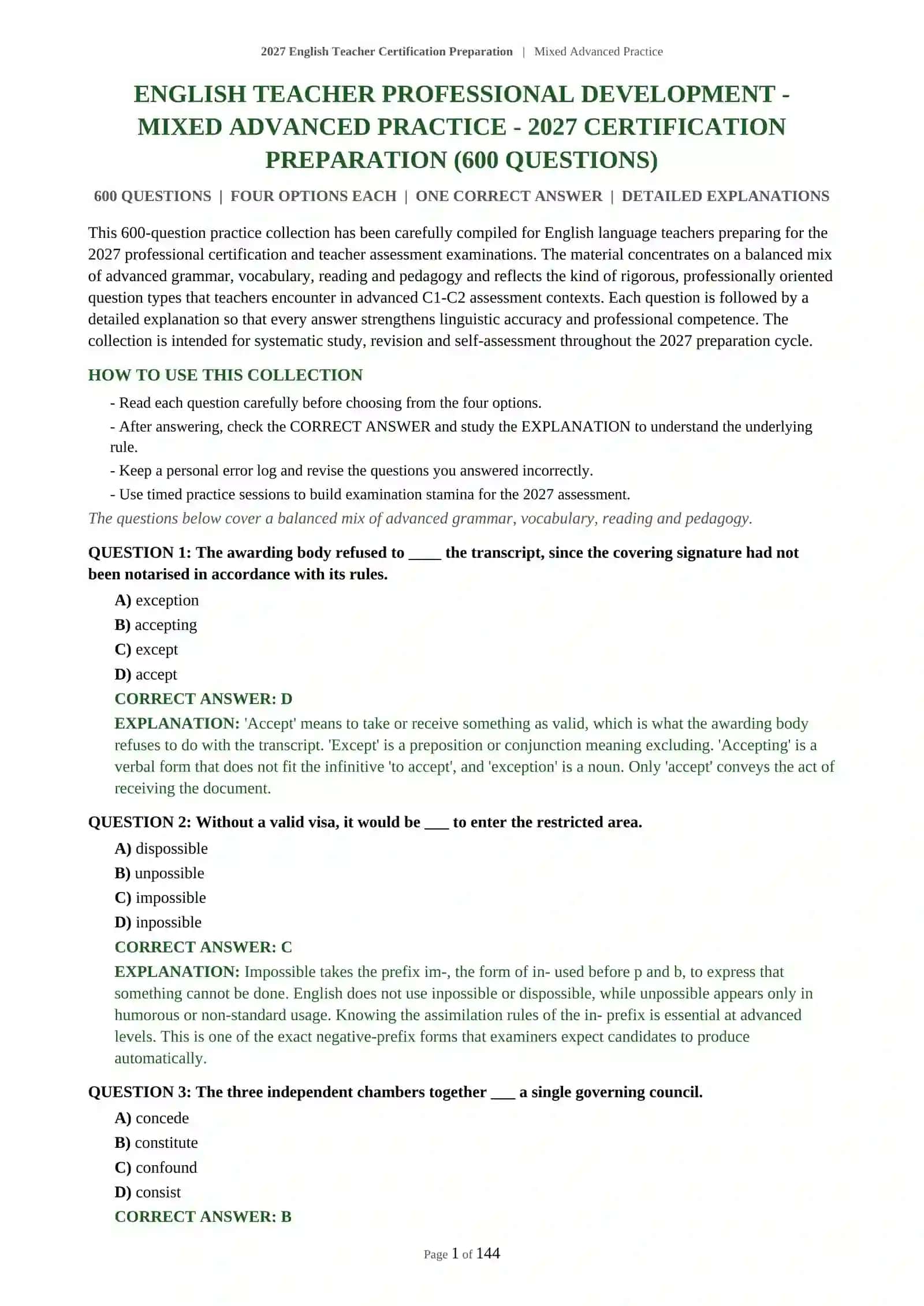 2027 English Teacher Certification Preparation | Mixed Advanced Practice 2