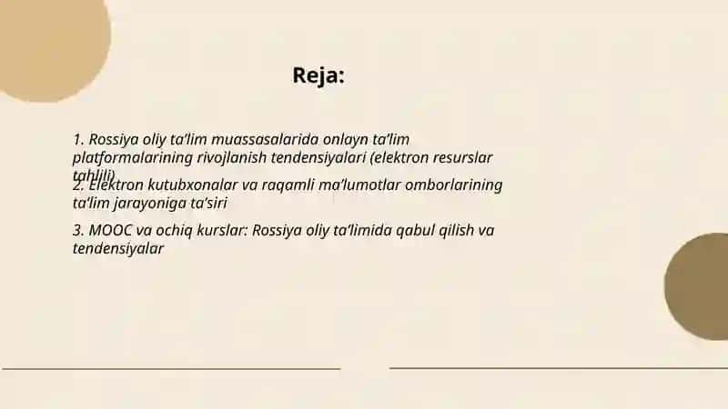 Rossiya federatsiyasining oliy taʼlim muassasalari tendensiyalarini elektron resurs materiallari asosida oʻrganish 2