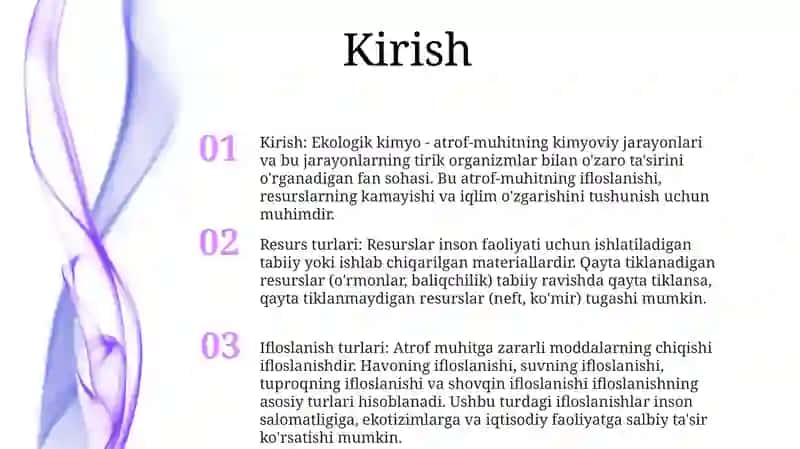 Ekologik Kimyo. Resurslarning Turlari Va Ularning Ifloslanishi 2