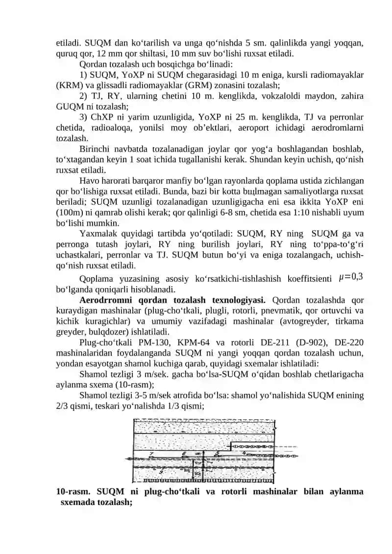 Aerodromlarini qordan tozalash texnologik xaritalari va rejasini ishlab chiqish 2