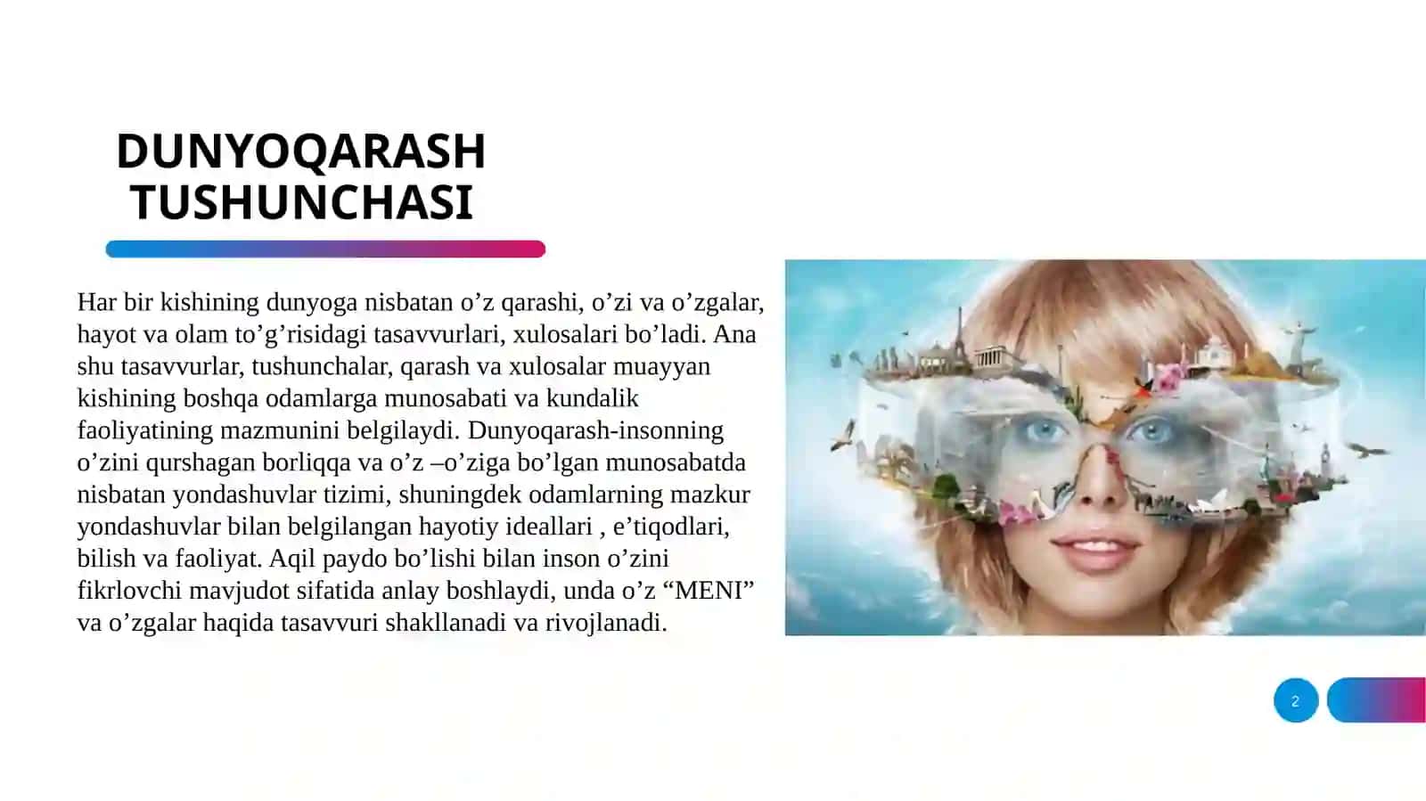 FALSAFIY DUNYOQARASHNING O`Z-O`ZINI ANGLASHDAGI ROLI 2