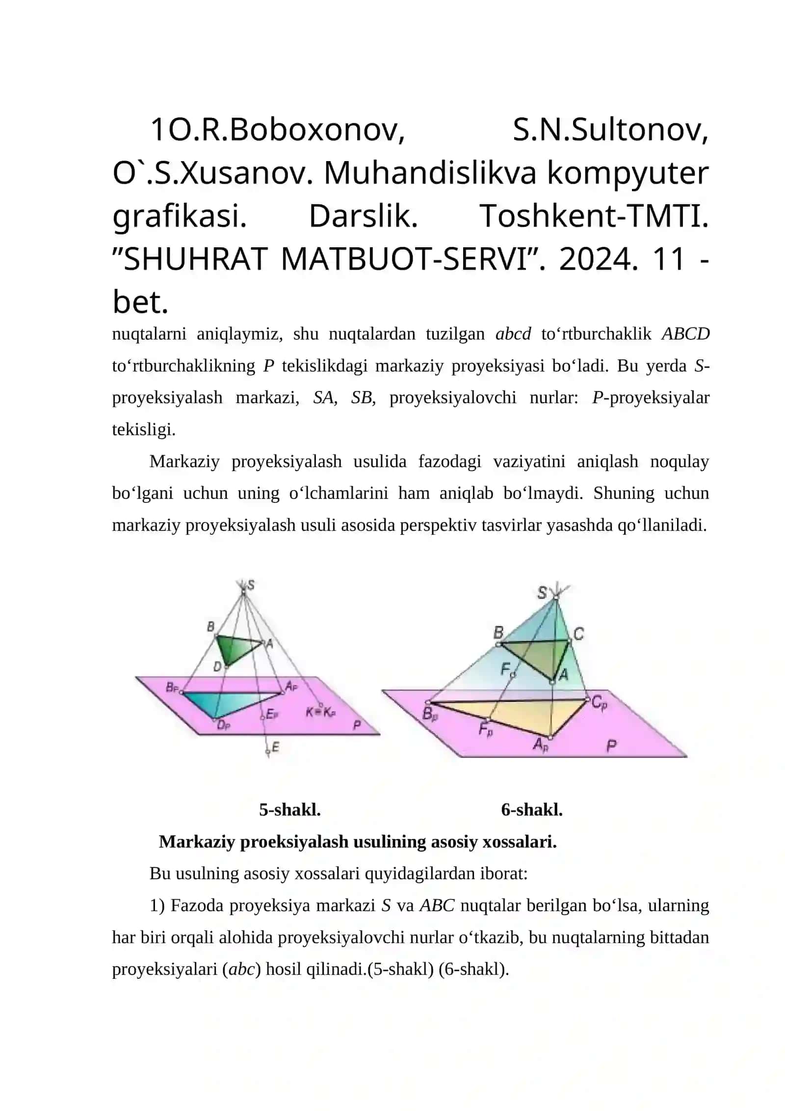 Proyeksiyalash usullari. Monj usuli nuqta 2