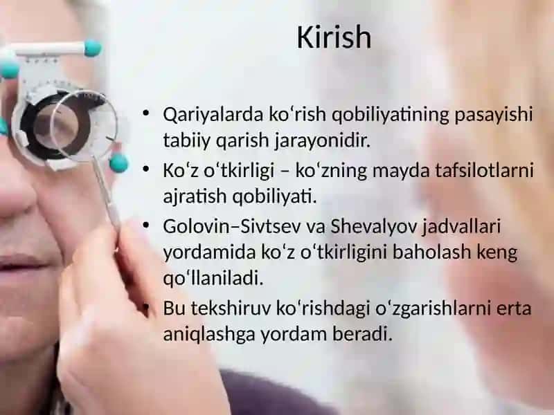 Qariyalarda ko'z o'tkirligini tekshirish 2