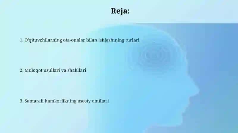 O'qituvchilar O'quvchilarning ota-onalari bilan olib boradigan ishlari, shakl va metodlari 2