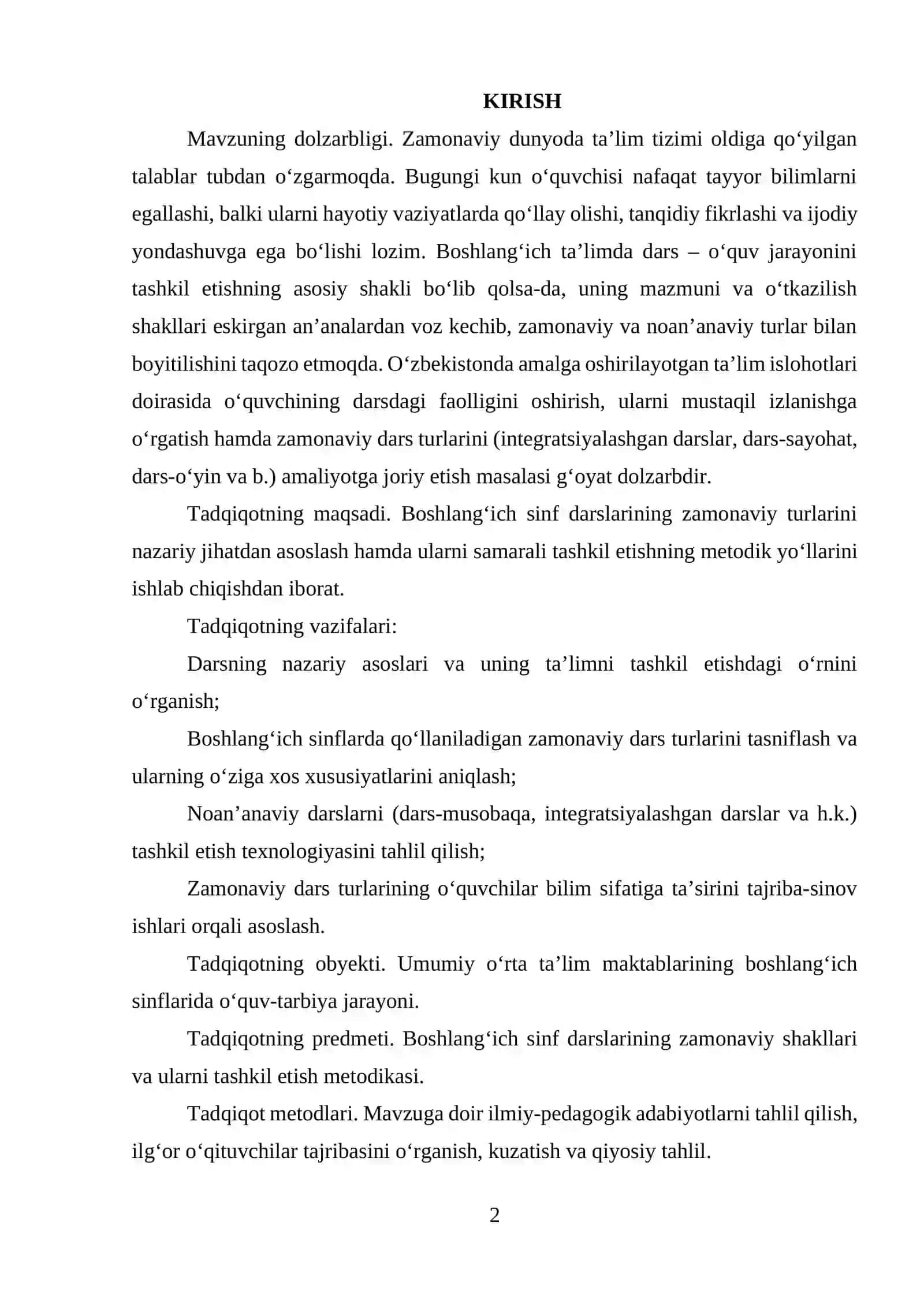 BOSHLANG’ICH TA’LIMDA DARSNING ZAMONAVIY TURLARI VA ULARNI TASHKIL ETISH 2