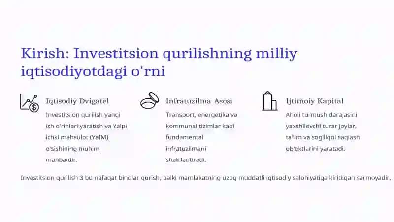 Investitsion qurilish faoliyati va uning mamlakat iqtisodiyotini rivojlantirishdagi konsepsiyalar 2