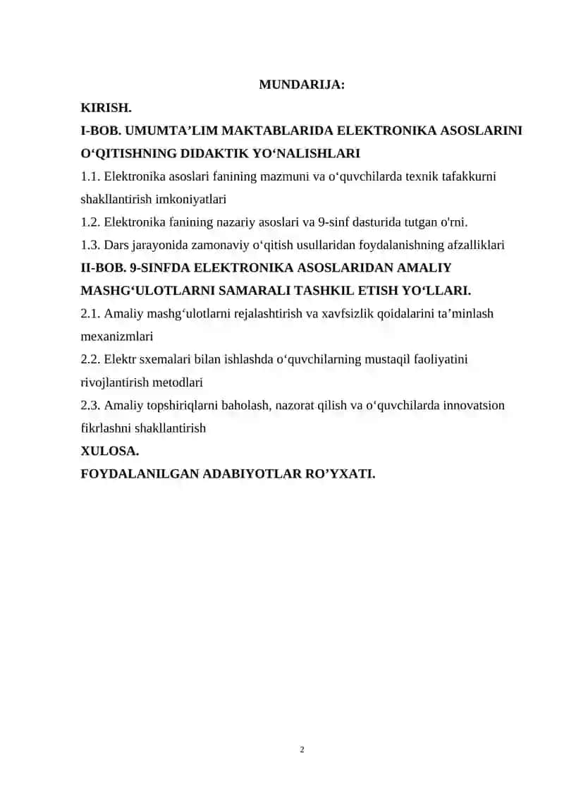 9-sinfda elektronika asoslaridan amaliy mashg’ulotlarni tashkil etish 2