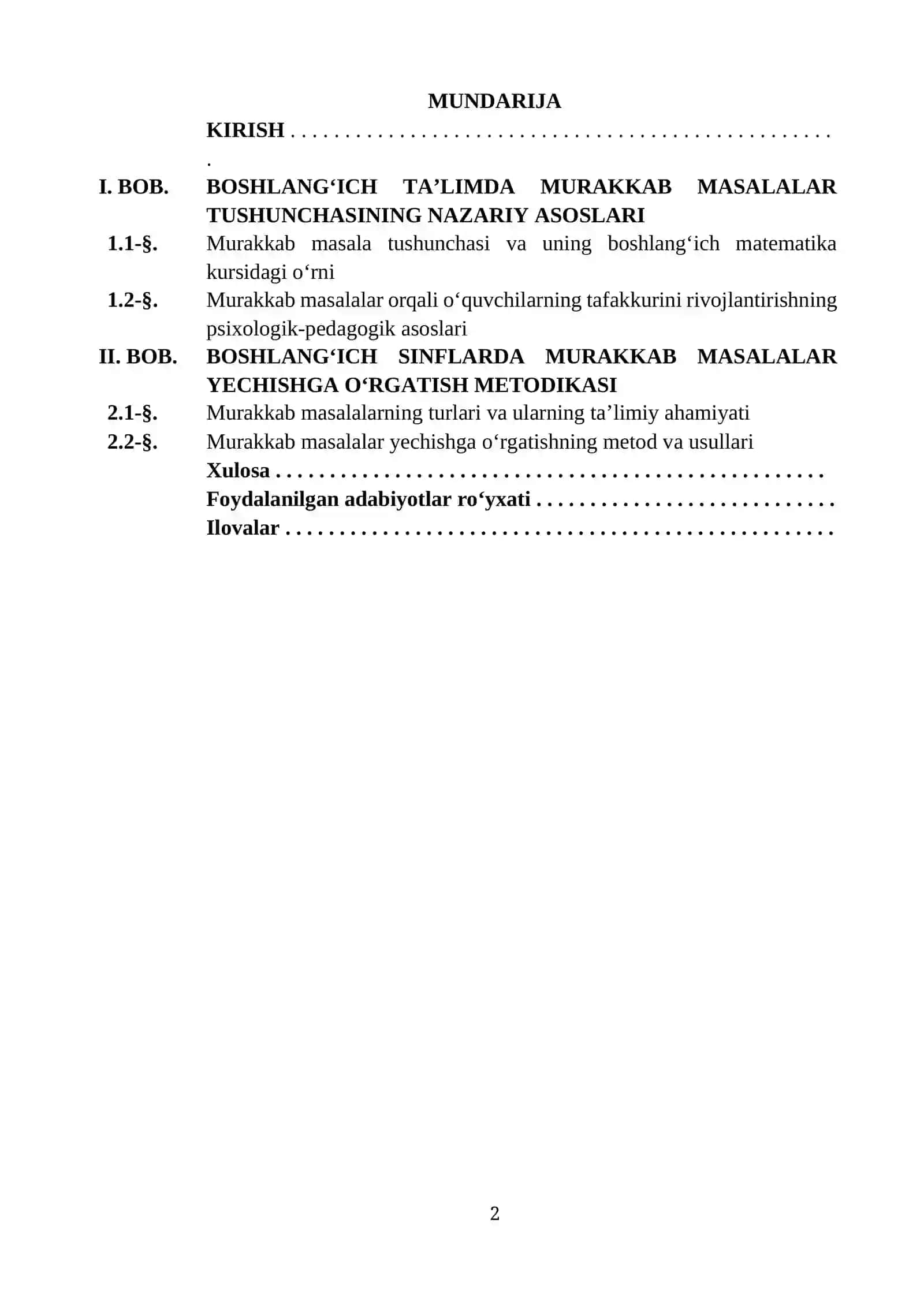 "BOSHLANG‘ICH SINFLARDA MURAKKAB MASALALAR YECHISHGA O‘RGATISH METODIKASI" 2