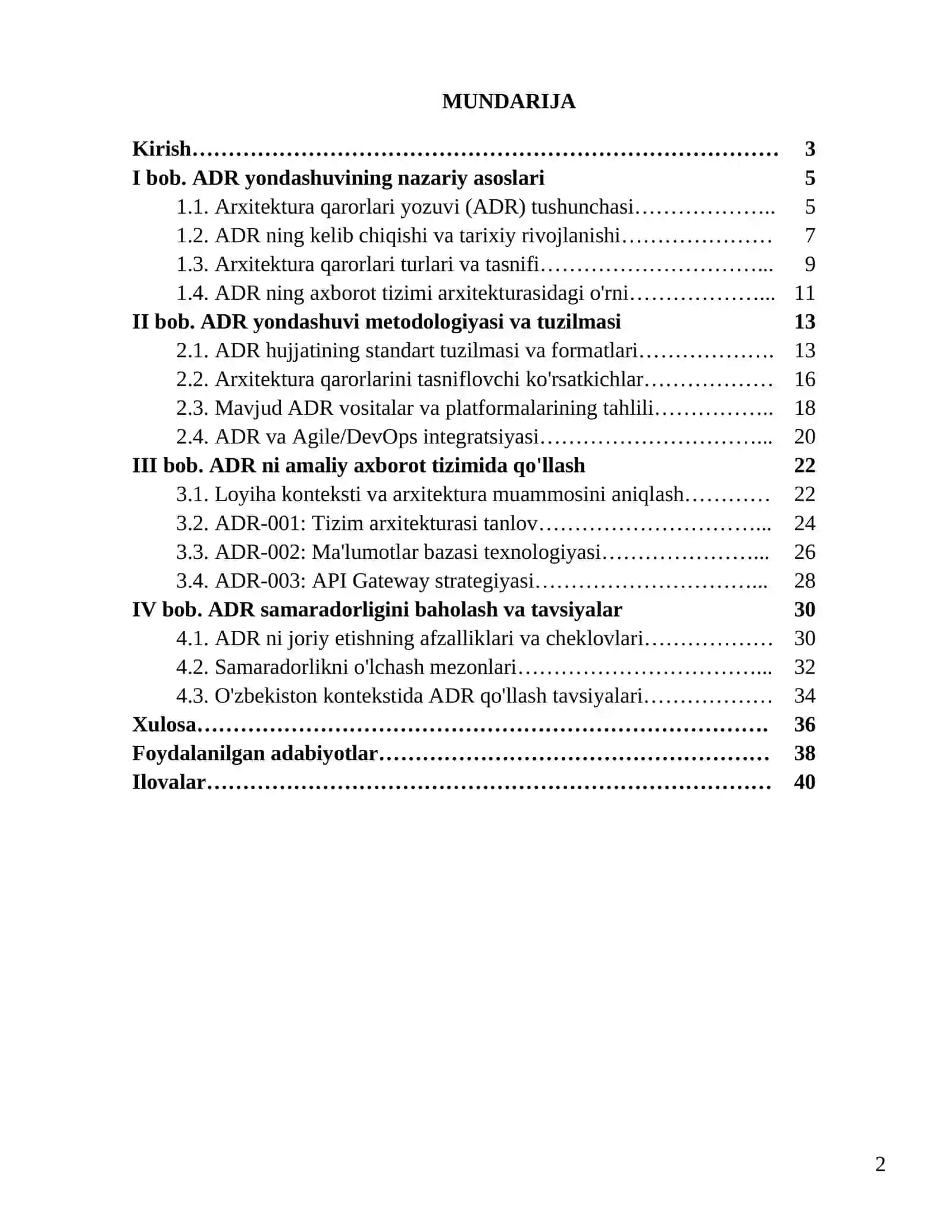 Axborot tizimi arxitektura qarorlarini asoslash (ADR yondashuvi) 2