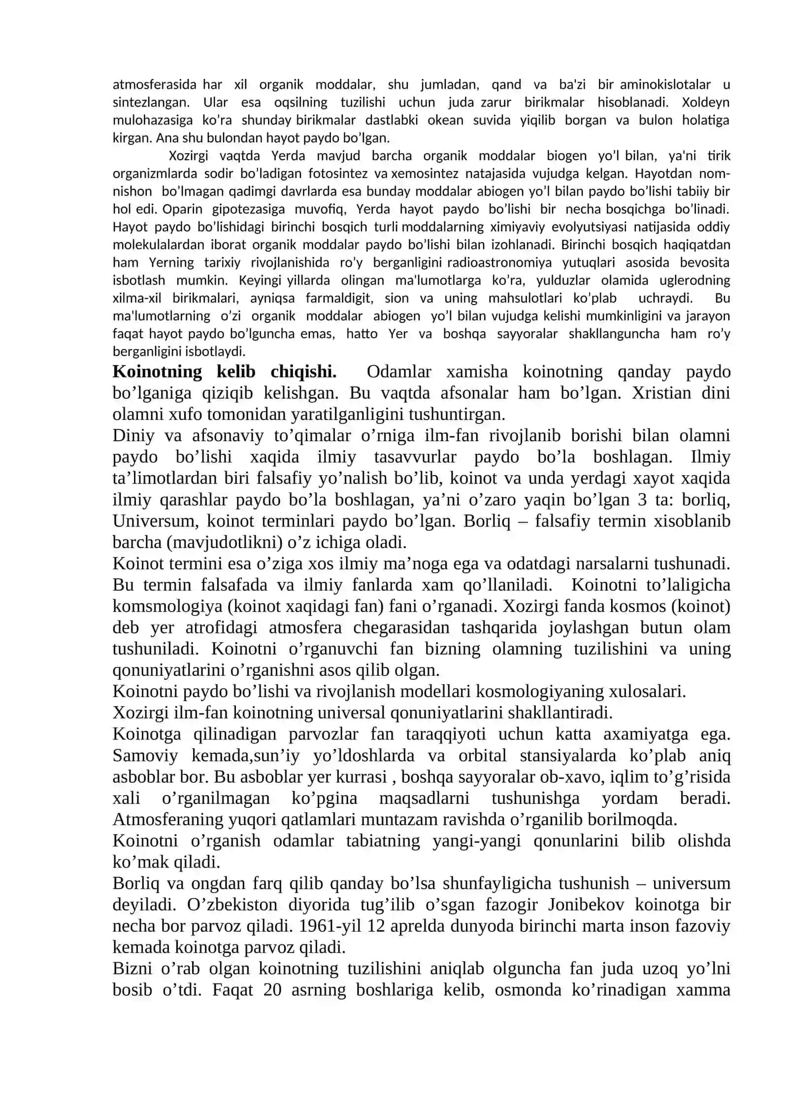 Yerda hayotning paydo bo’lishi va rivojlanishi 2