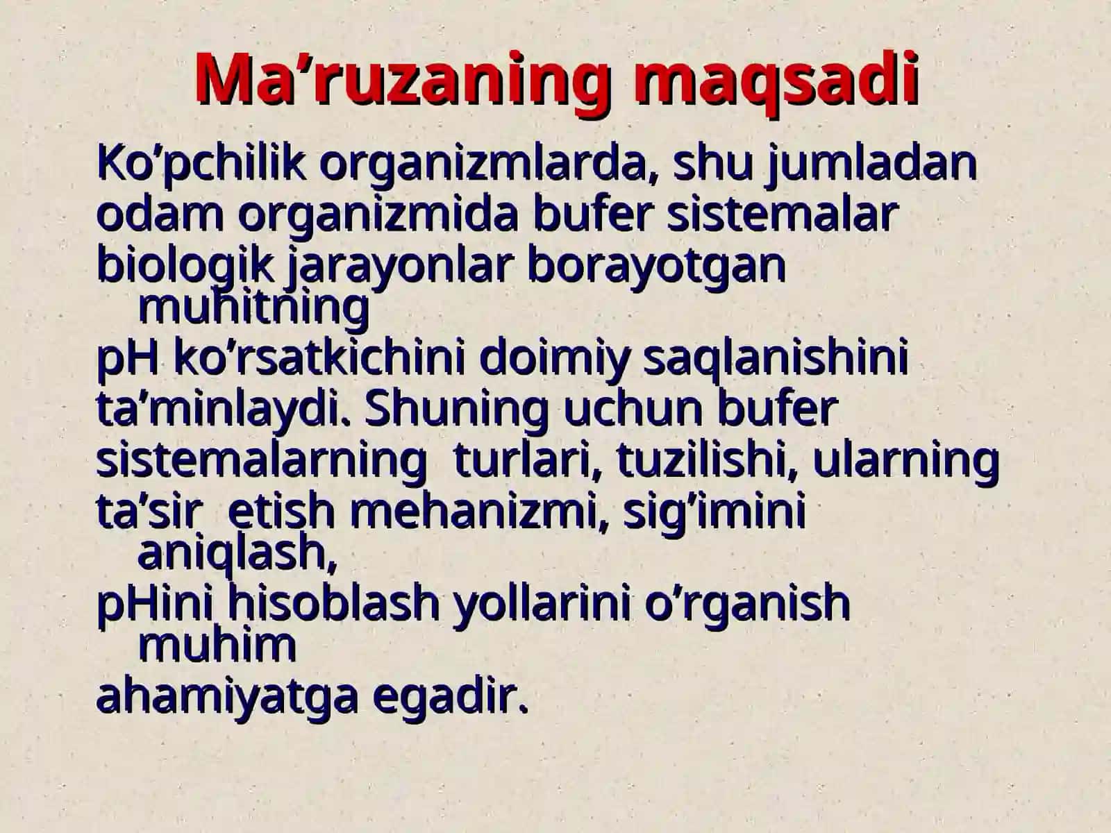 Kislota-asosli muvozanat.Bufer sistemalar.MA’RUZA№3 2