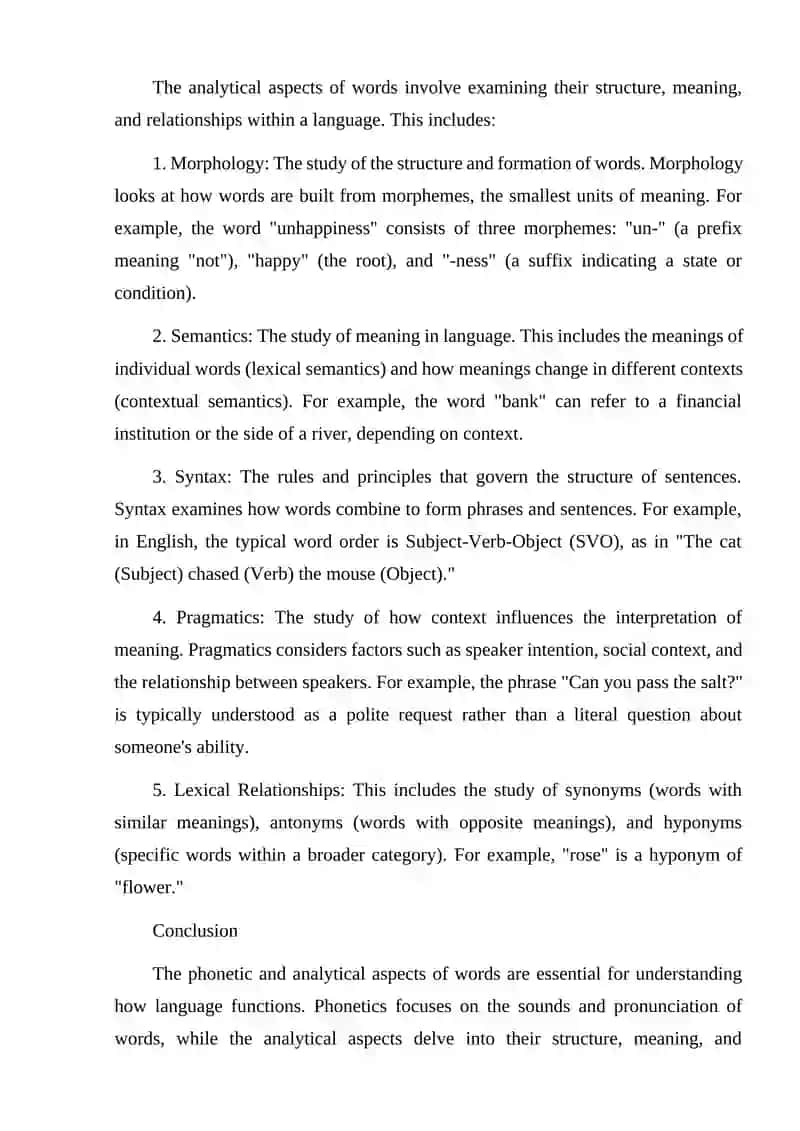 Phonetic and analytical aspects of words 2