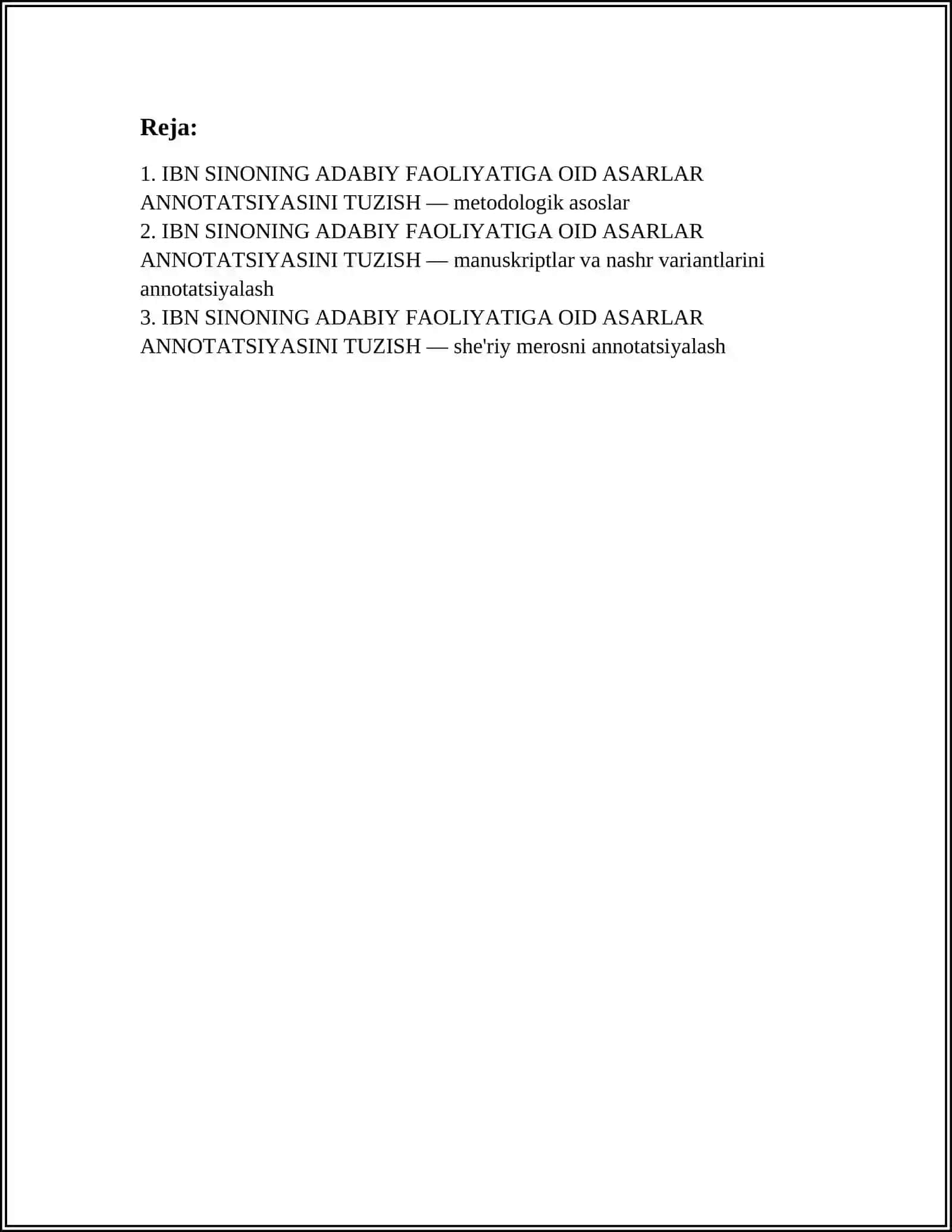 IBN SINONING ADABIY FAOLIYATIGA OID ASARLAR ANNOTATSIYASINI TUZISH 2