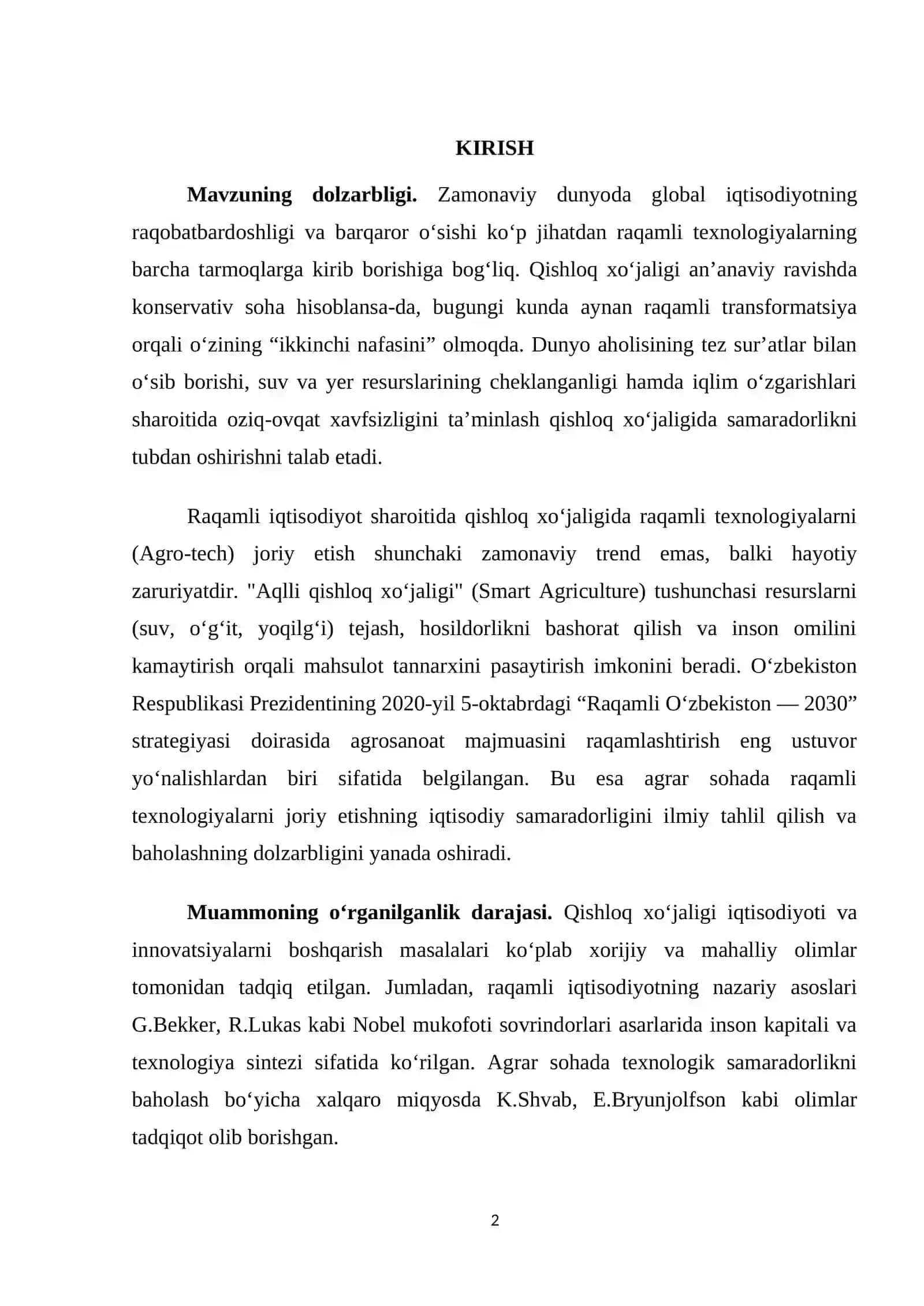 QISHLOQ XO‘JALIGINI RAQAMLASHTIRISHNING NAZARIY VA IQTISODIY ASOSLARI 2