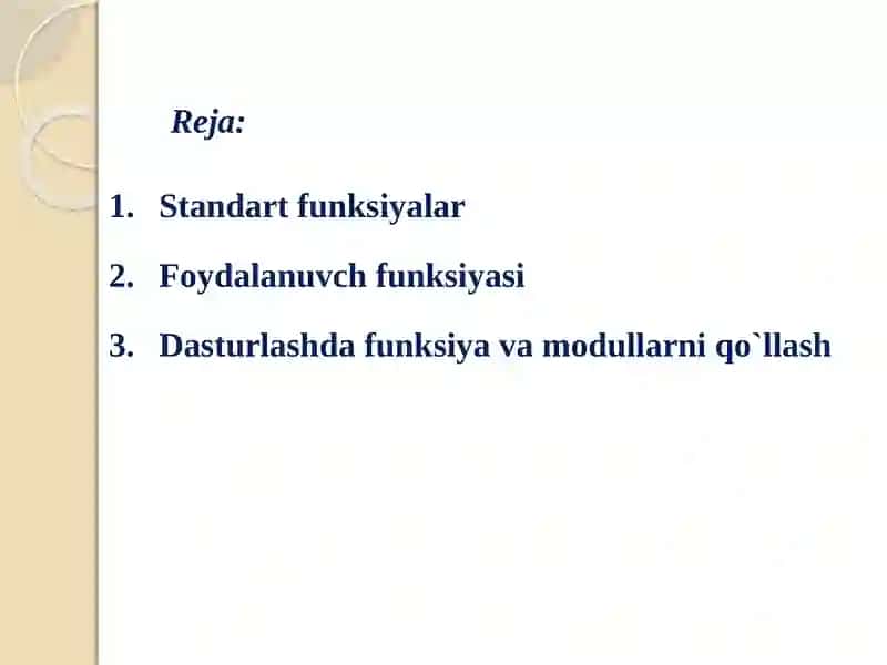Dasturlashda funksiyalar va modullarni qo'llash 2
