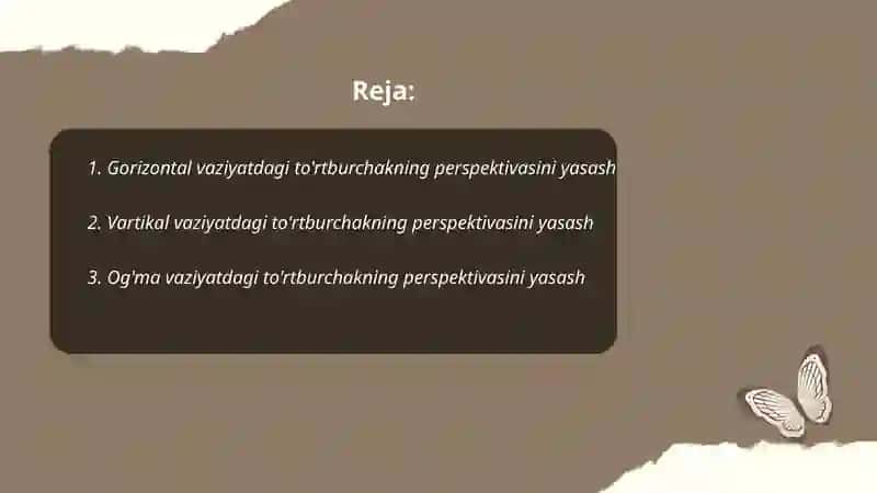 Gorizontal va vertikal toʻrtburchakning perspektivasini yasash 2