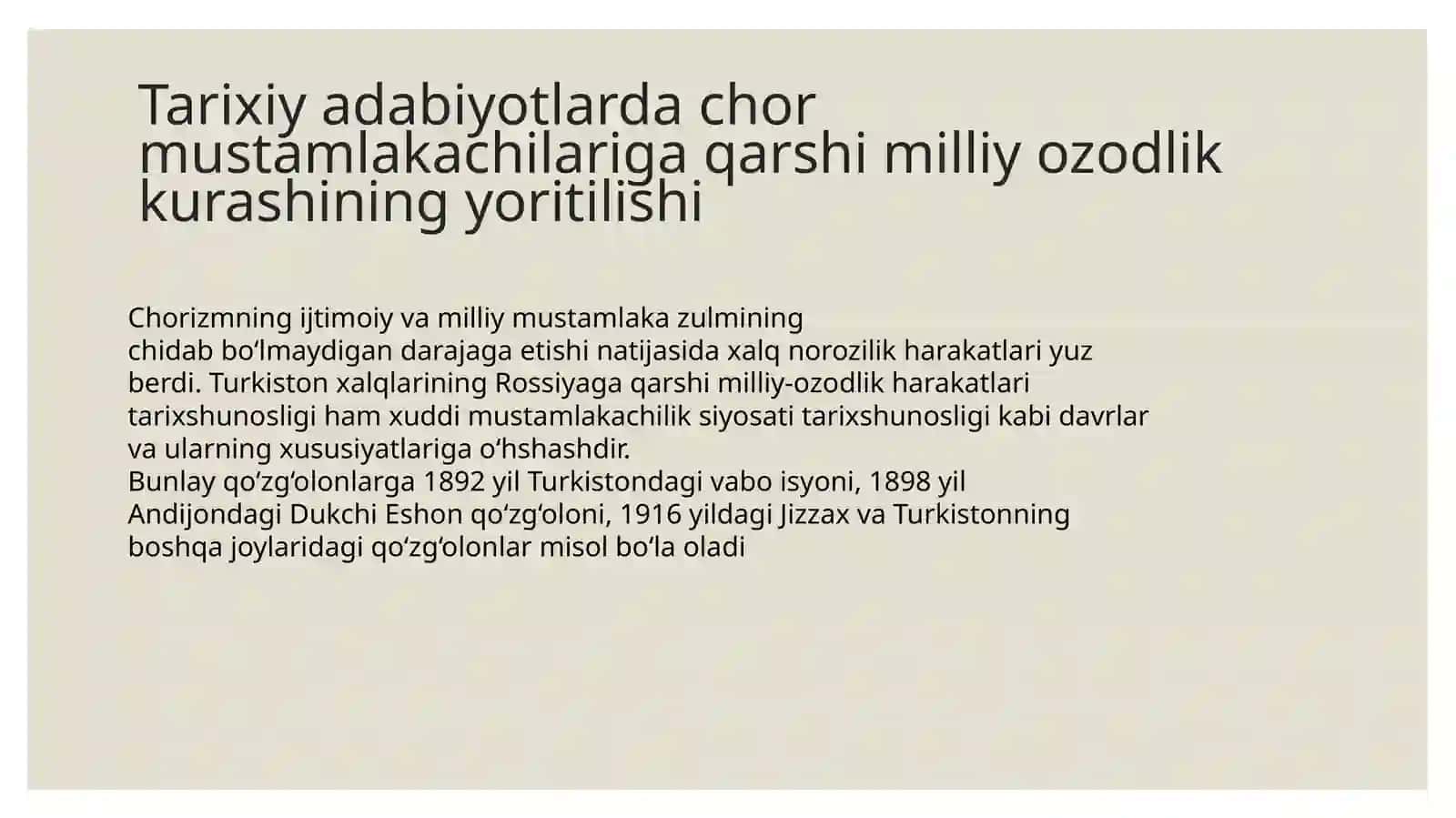 MUSTAMLAKACHILIK DAVRIDAMARKAZIY OSIYO XALQLARI TARIXI TARIXSHUNOSLIGI 2