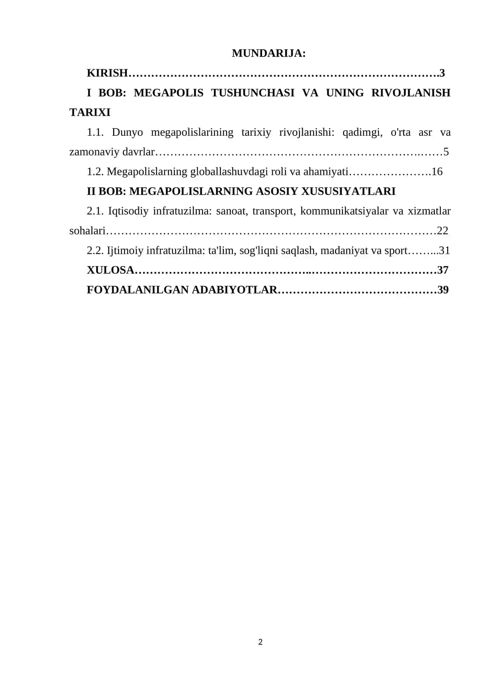GLOBALLASHUV SHAROITIDA SHAKILLANGAN MEGAPOLISLAR VA ULARNING AMAL QILISH SHART-SHAROITLARI 2