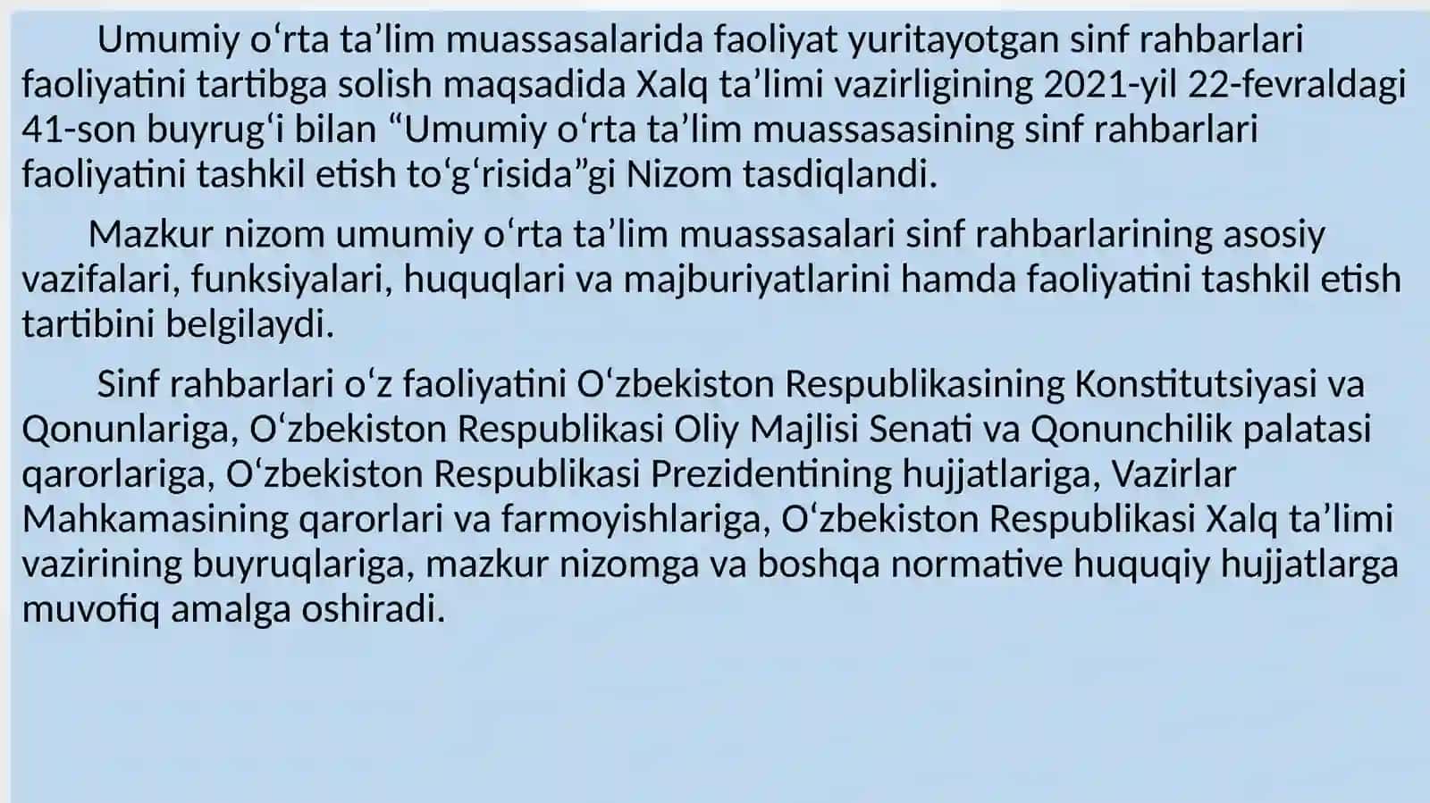Boshlang’ich ta’limda sinf rahbari faoliyati maqsad va vazifalari 2