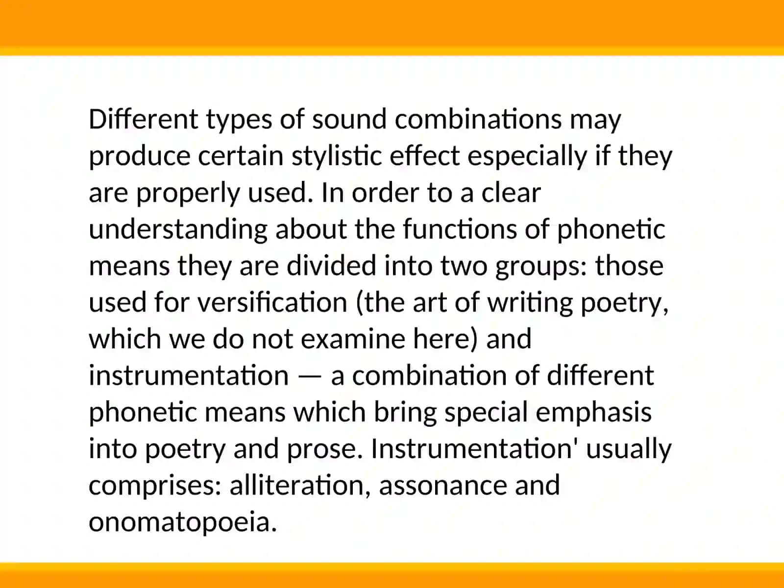 Phonetic expressive means and the nature stylistic devices,Alliteration, Onomatopoeia 2