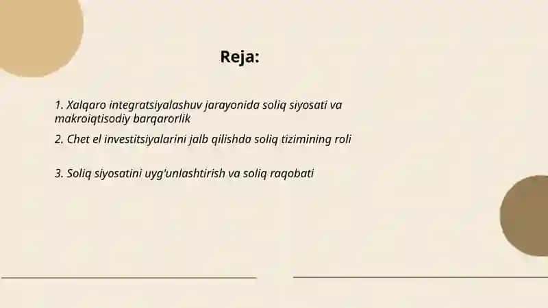 Xalqaro integratsiyalashuvi jarayonida soliq tizimining o’rni 2
