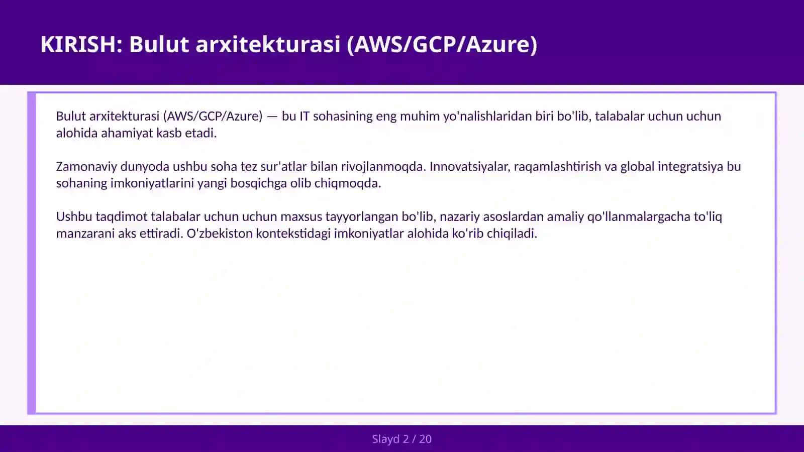 BULUT ARXITEKTURASI (AWS/GCP/AZURE) 2