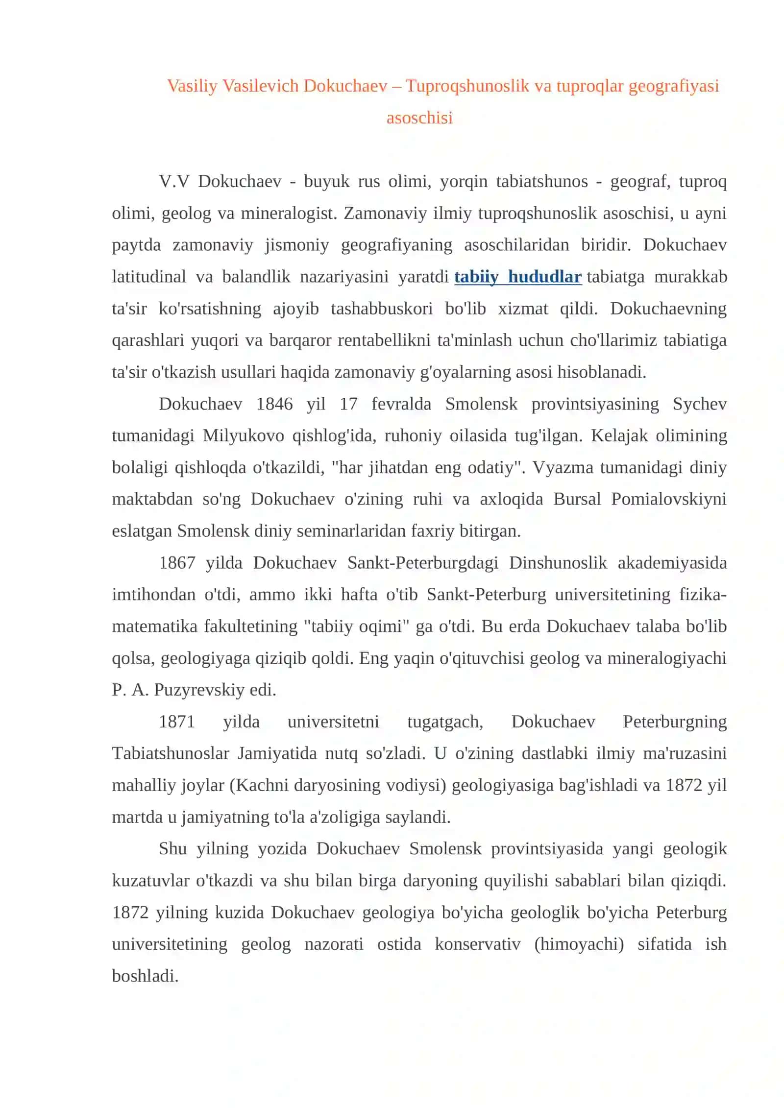 Vasiliy Vasilevich Dokuchaev – Tuproqshunoslik va tuproqlar geografiyasi asoschisi 2
