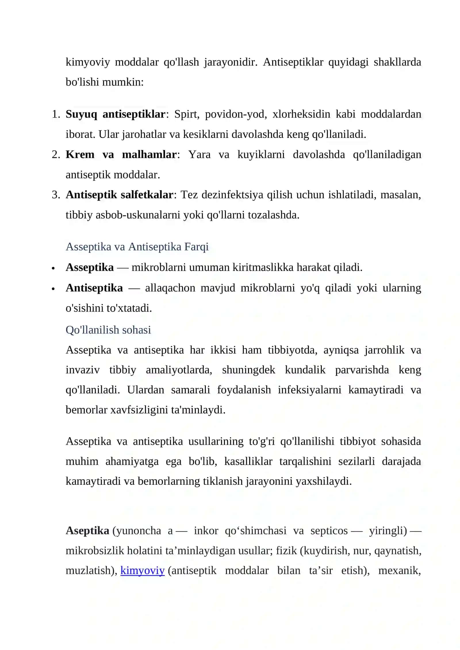 Asseptika va antiseptika haqida ma'lumot 2