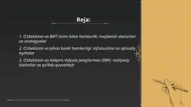 Oʻzbekiston va BMT tizimi bilan hamkorlik: rivojlanish dasturlari va strategiyalar 2