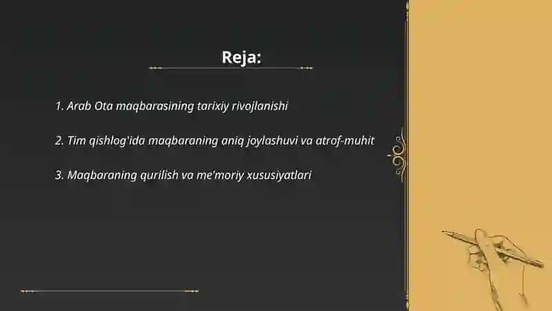 Tim qishlog'i Arab ota maqbarasi haqida ma'lumotlar 2