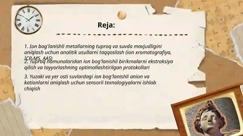 Tuproq va suvning ifloslanishida ion bog'lanishli birkmalarni aniqlab ulardan tozalash usullarini ishlab chiqish 2