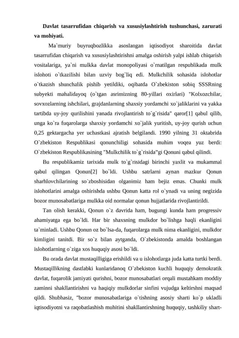 Davlat tasarrufidan chiqarish xususiyatlari 2