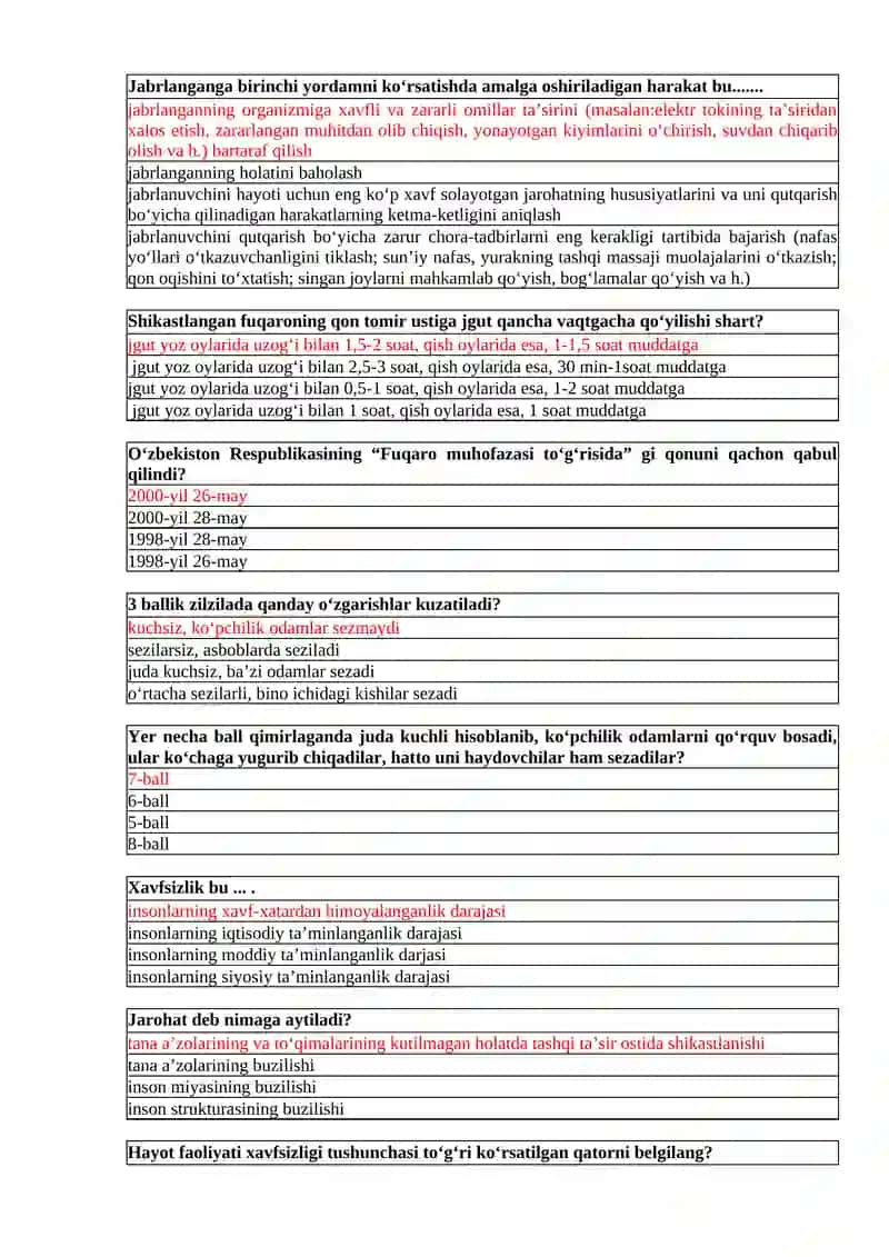 Hayot faoliyati xavfsizligi moduli 2